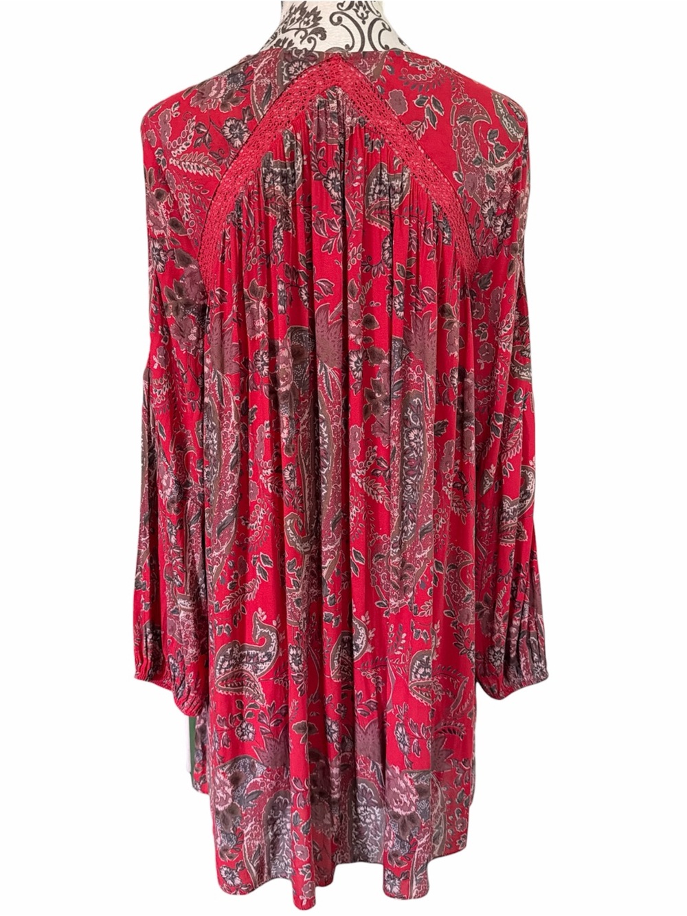 Free People Red Paisley Tie-Front V-Neck Tunic - Picture 3 of 8